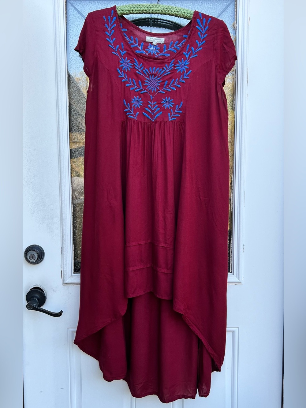 World Market Burgundy Embroidered High-Low Dress